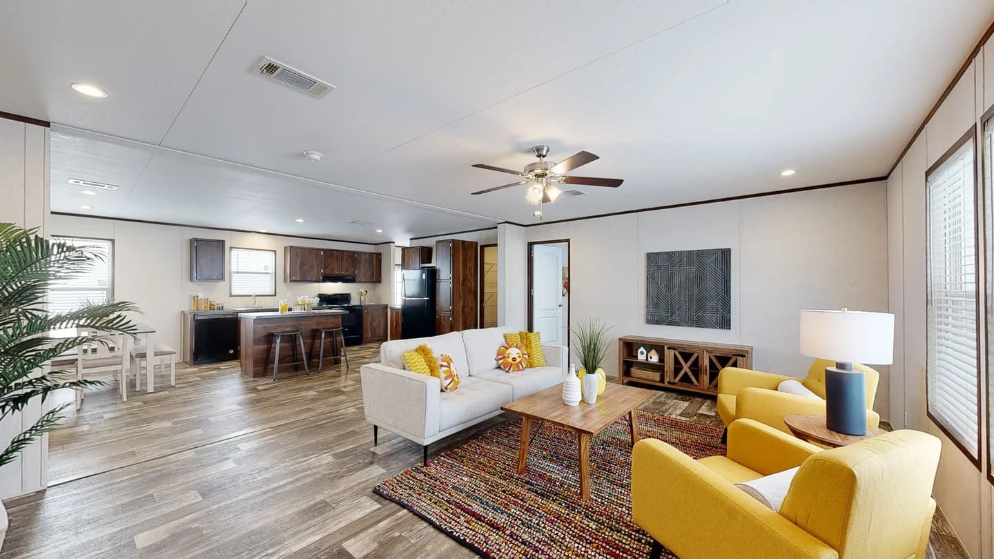 Open kitchen and living room in a Premier Midwest Homes manufactured home